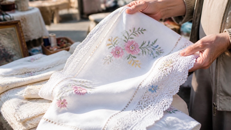 Illustration : Linge ancien et textiles brodés : comment repérer la qualité et les dommages