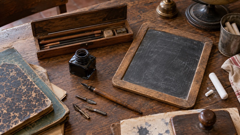 Illustration : Plumiers, ardoises et matériel scolaire ancien : dater sans se tromper