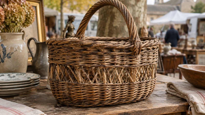 Illustration : Paniers anciens en osier : tressage, anses et attaques d’insectes